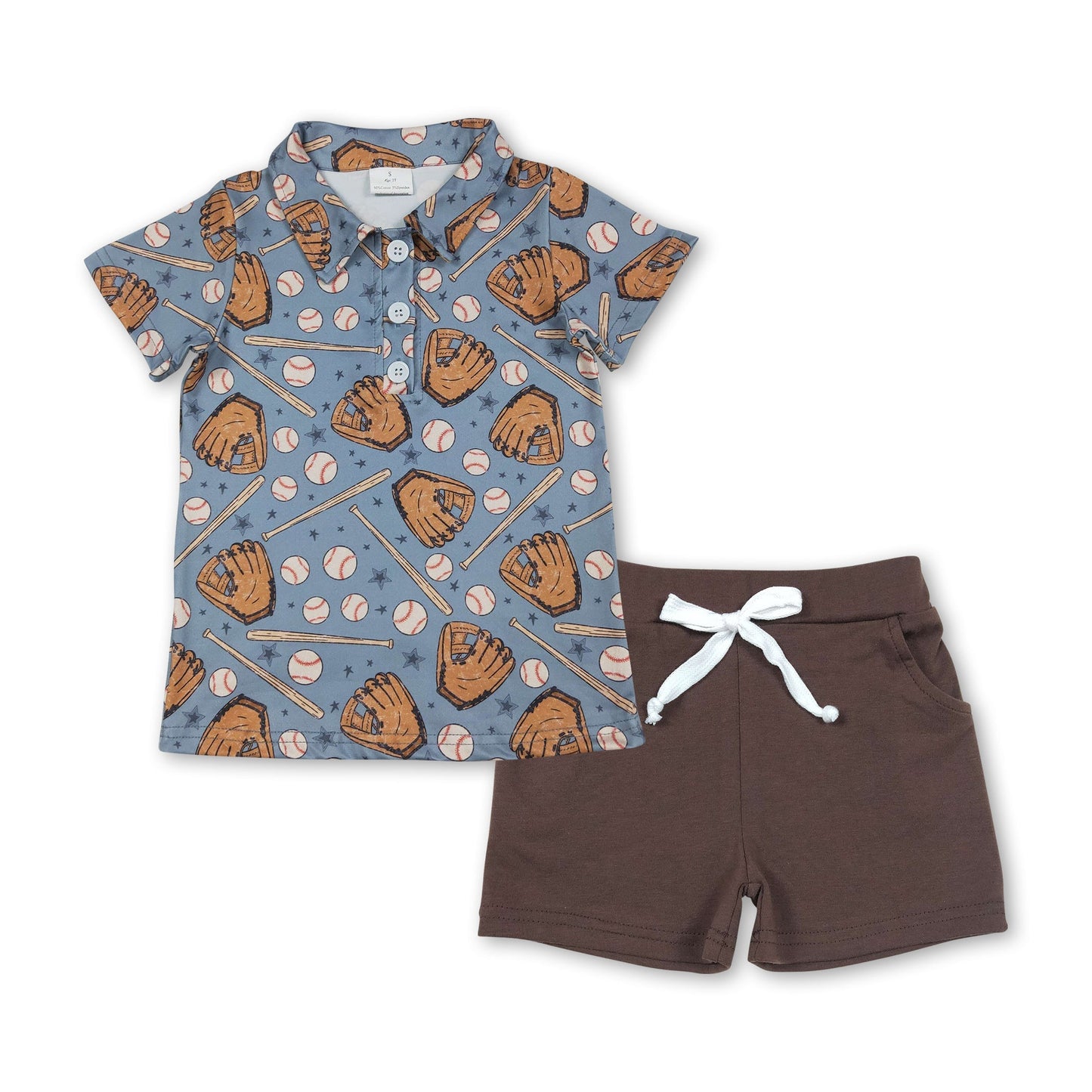 Stern Baseball Polohemd braune Shorts Kinder Jungen Outfits