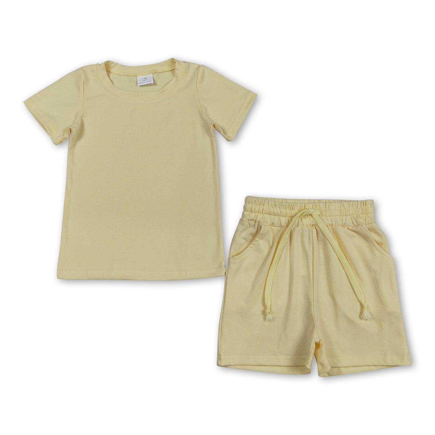 Kurzärmlige gelbe Baumwoll-Oberteile mit Taschen-Shorts Jungen-Outfits