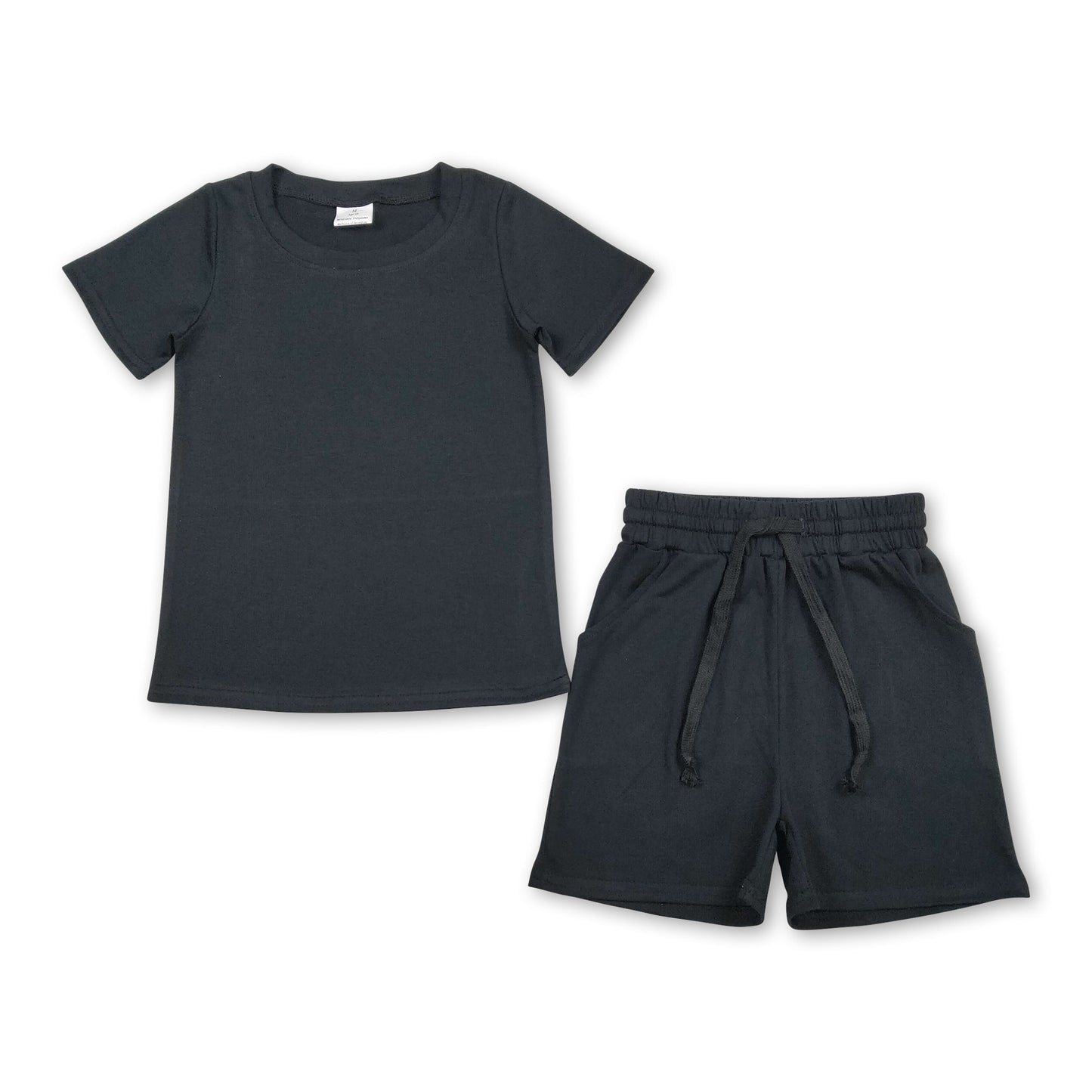 Kurzärmeliges schwarzes Baumwolloberteil mit Tasche Shorts Jungen Outfits