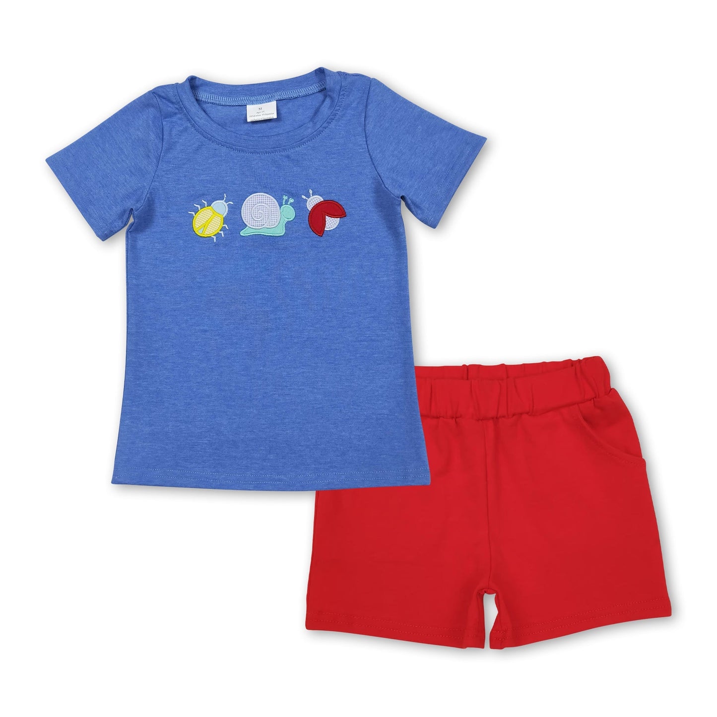 Blaue Schnecke Stickerei Oberteil Shorts Kinder Jungen Outfits
