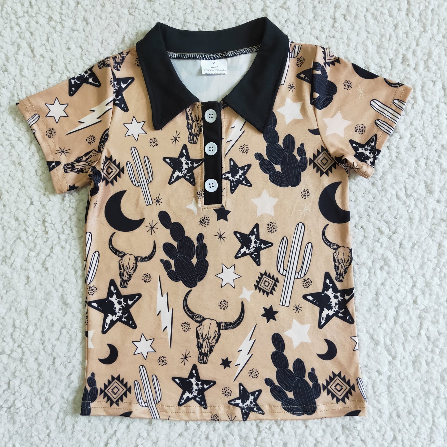 Kurzärmliges Jungenhemd mit Kakteen-Kuh-Print für den Sommer