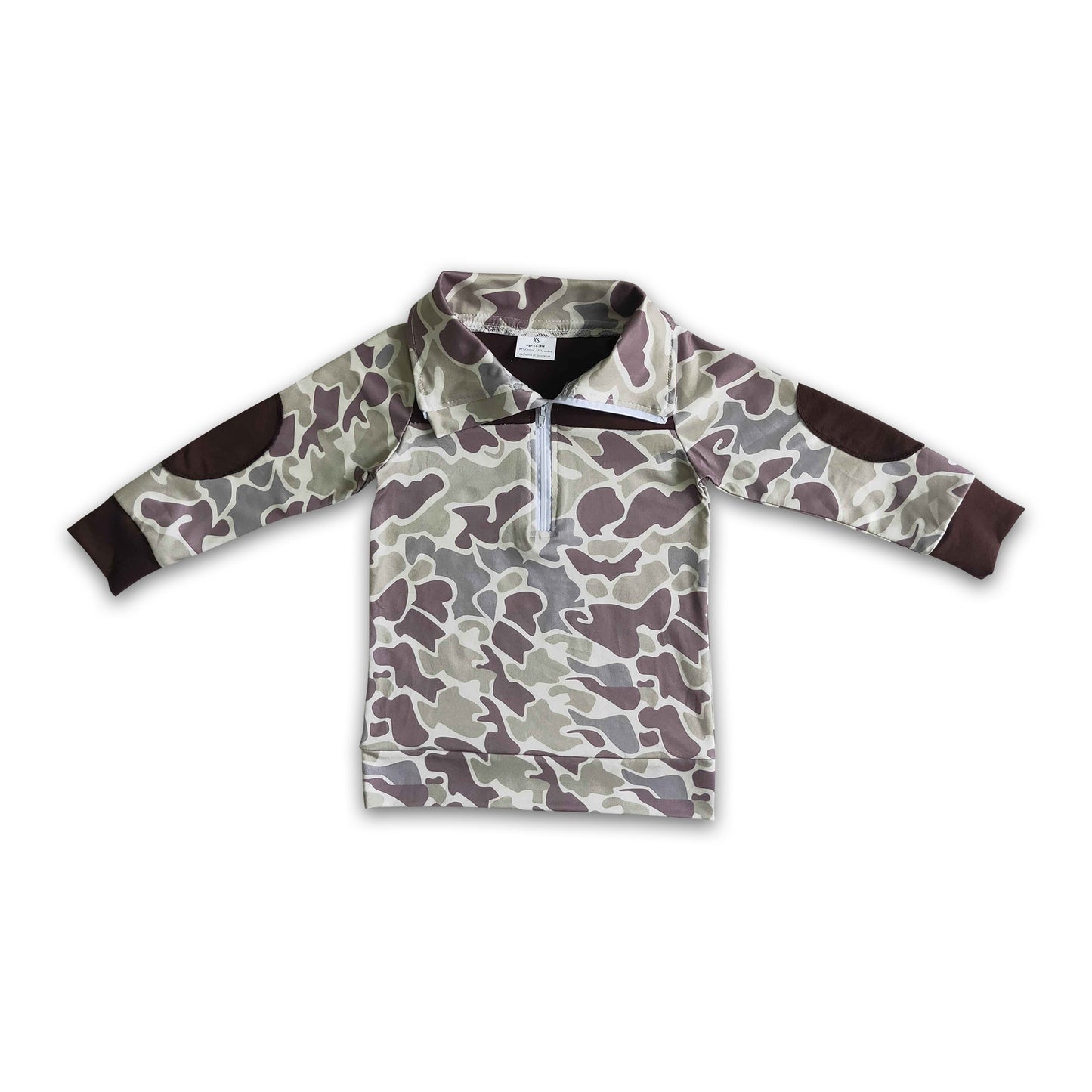 Tarnbraunes Langarm-Reißverschluss-Kinderherbstshirt
