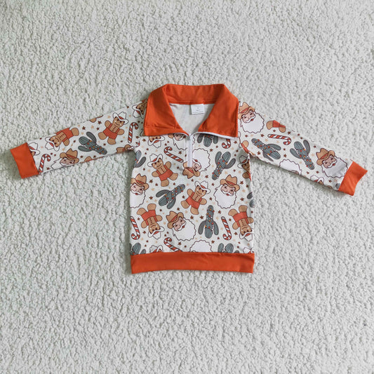 Cactus gingerbread santa kids Christmas zipper pullover