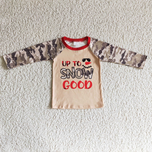 Up to Snow Good Schneemann Camouflage Jungen Weihnachtsshirt