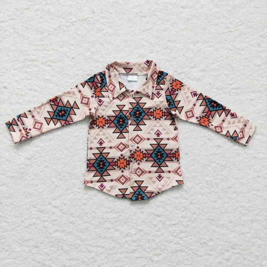 Khakifarbenes Azteken-Kinder-Western-Poloshirt für Jungen