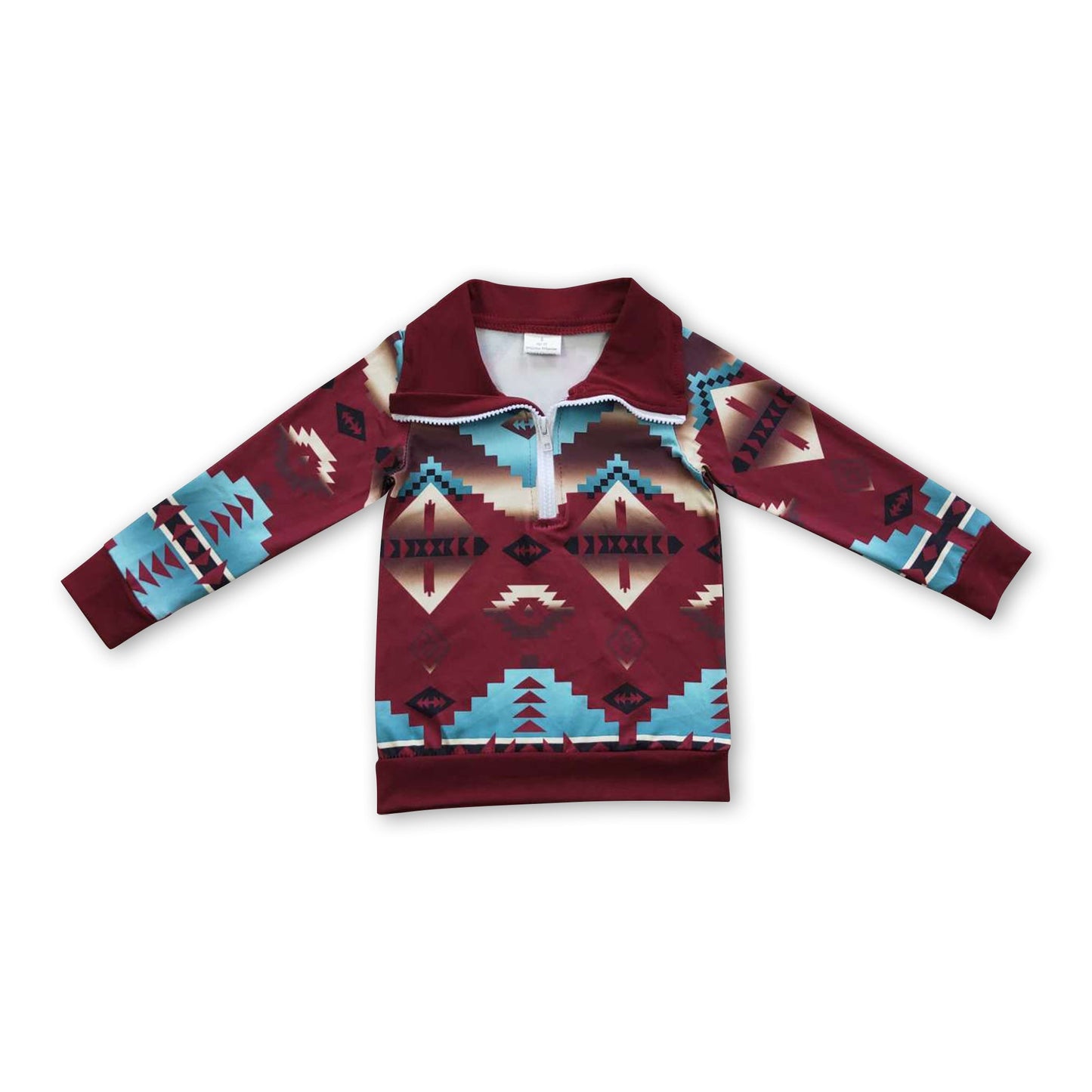Türkisbrauner Aztec Western-Kinderpullover mit Reißverschluss