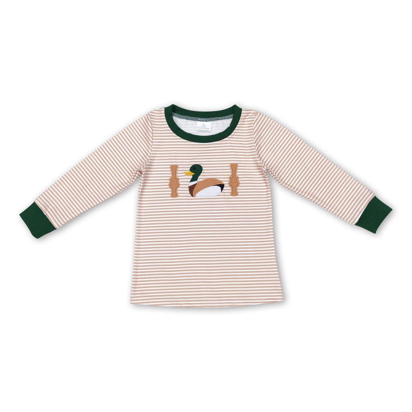 Khakifarbener gestreifter Enten-Langarm-Jungen-Shirt
