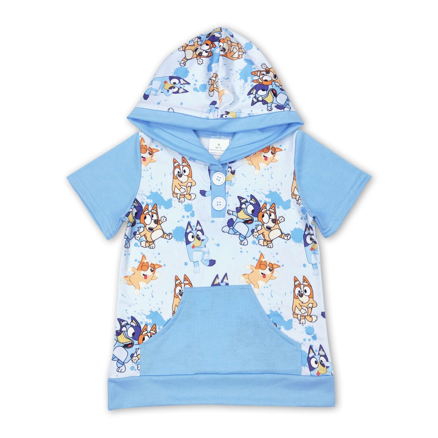 Blauer kurzärmeliger Hoodie für Jungen mit Hundemotiv für den Sommer