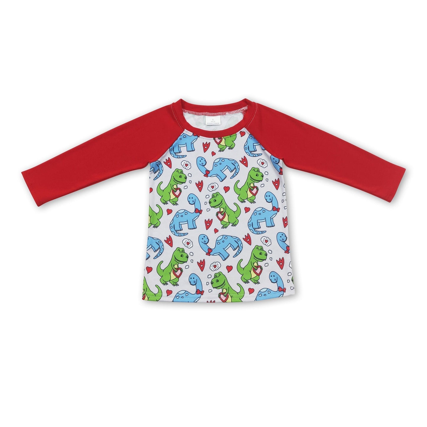 Dinosaurierherz Langarm Kinder Valentinstags-Raglan