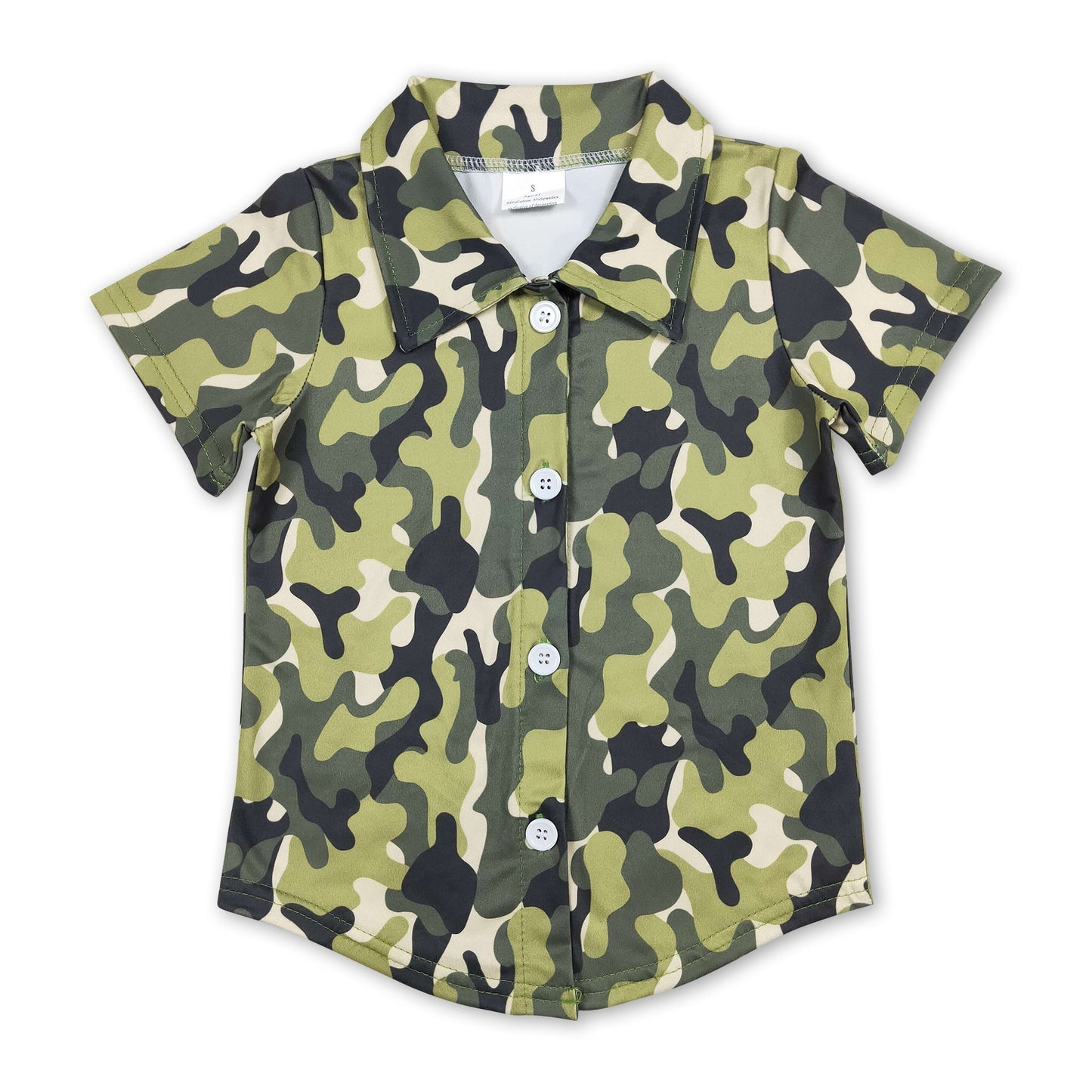 Grünes Camouflage-Kurzarmhemd für Jungen mit Knöpfen
