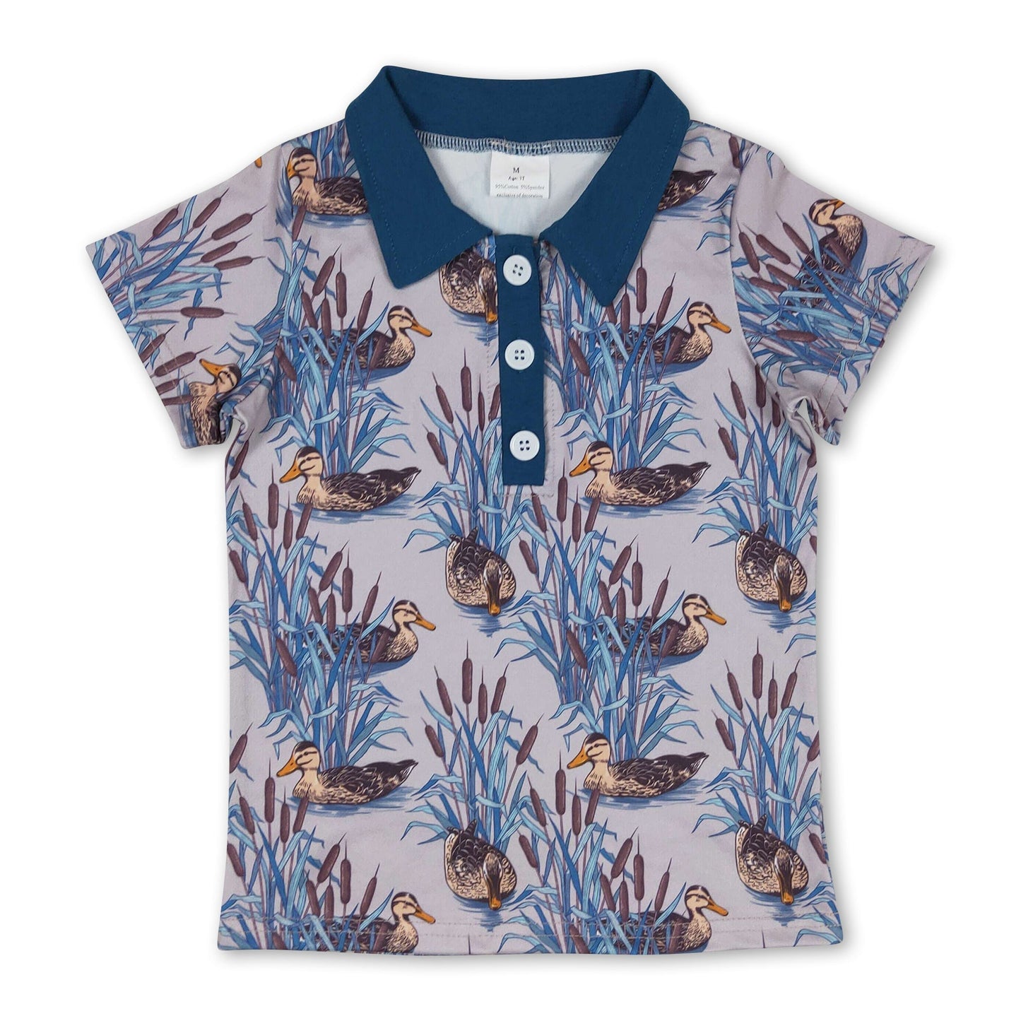 Blaues kurzärmeliges Poloshirt für Jungen mit Entenmotiv