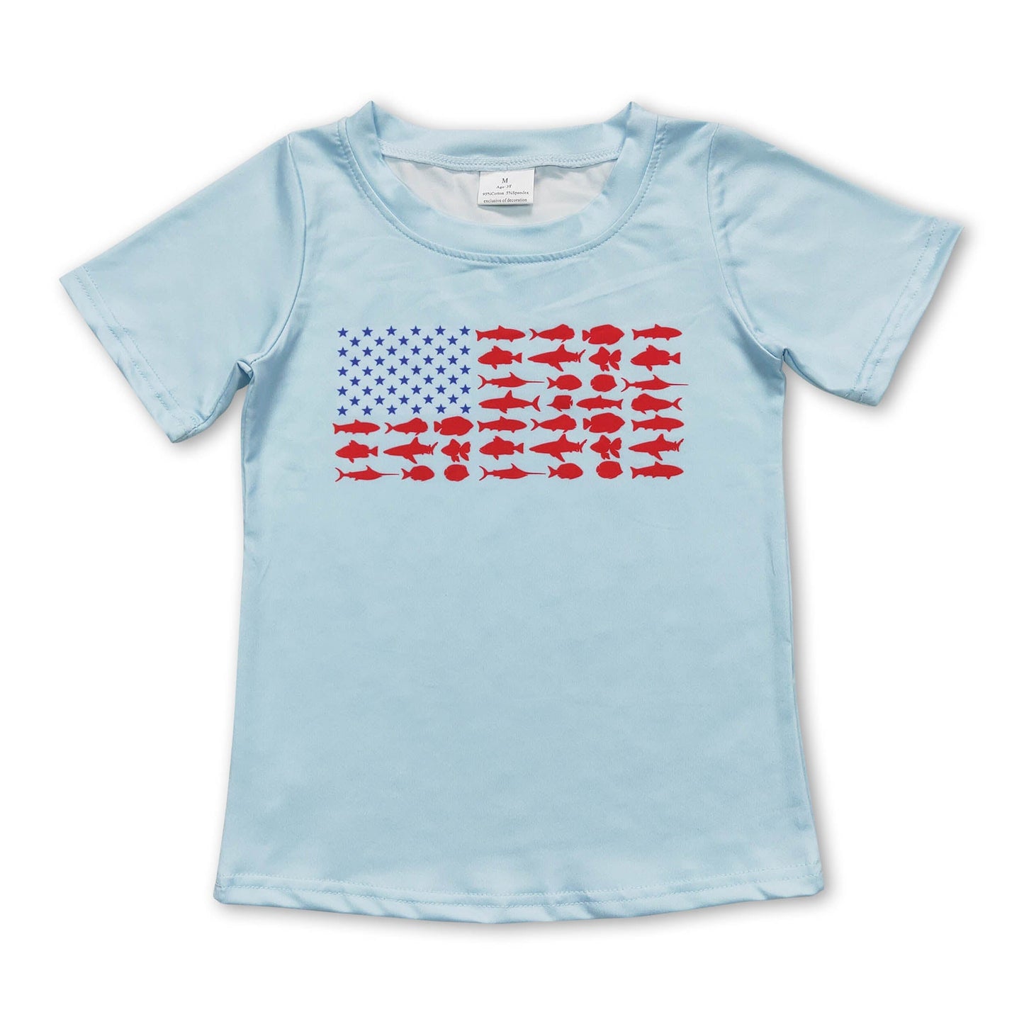 Kurzarm-T-Shirt mit Sternen, Fischen und Flagge für Jungen zum 4. Juli