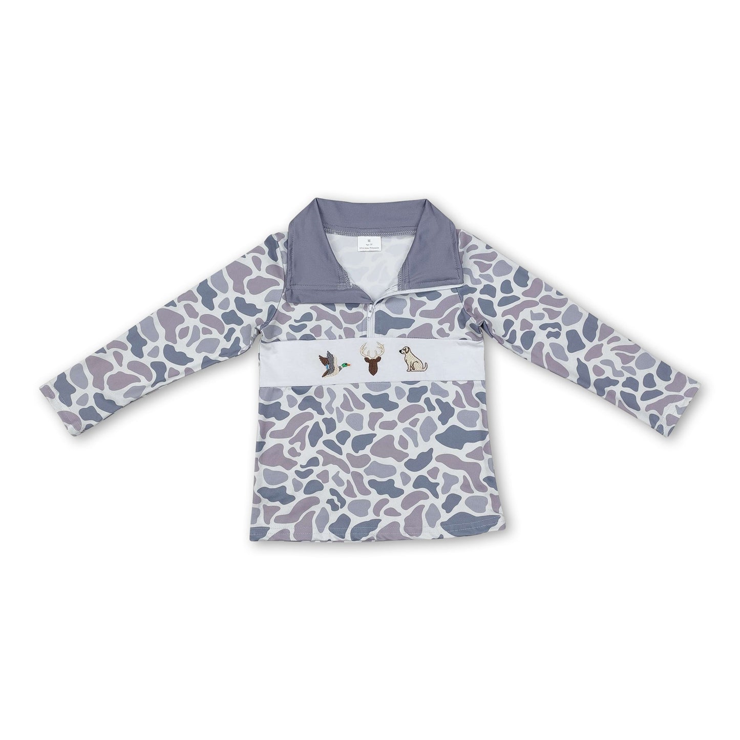 Grau Camo Ente Hirsch Hund Kinder Jungen Jagd Reißverschluss Pullover
