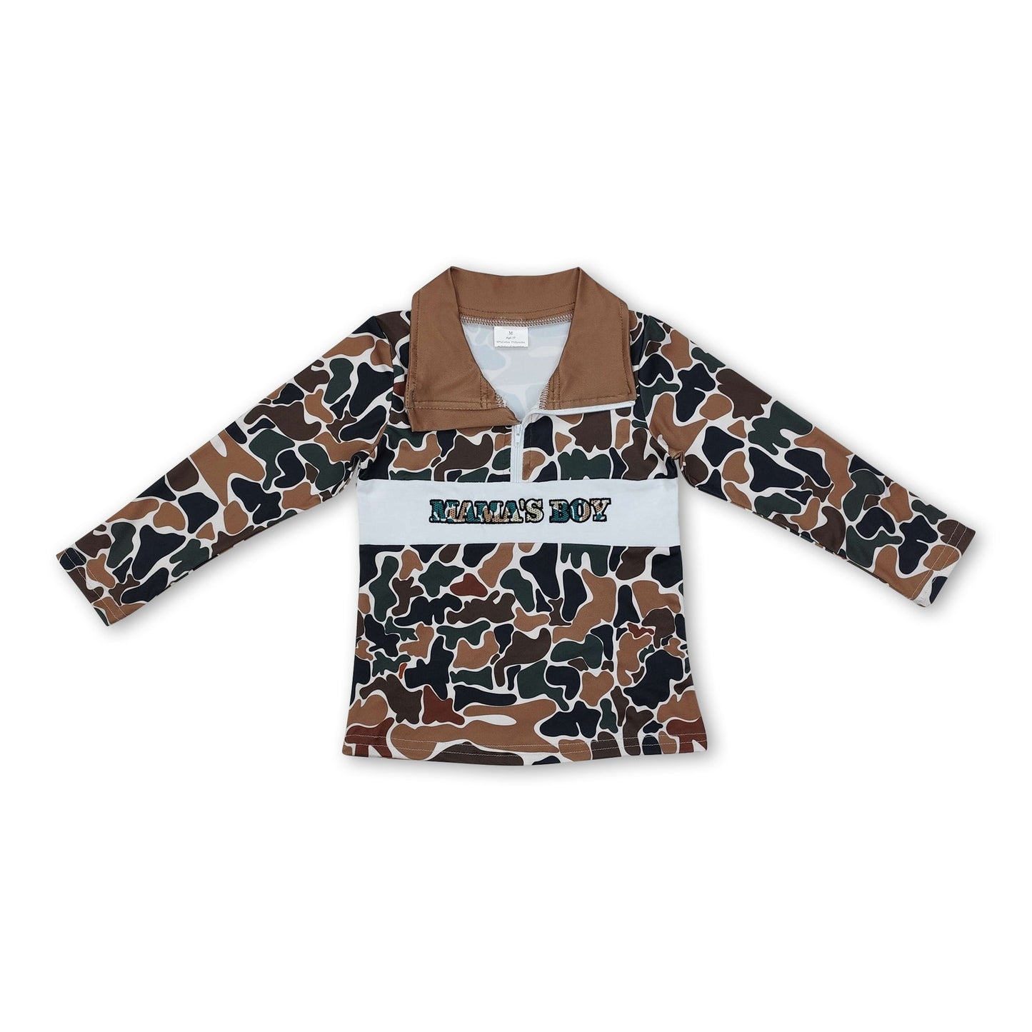 Langärmeliger brauner Camo Mama's Boy Kinder-Reißverschluss-Pullover