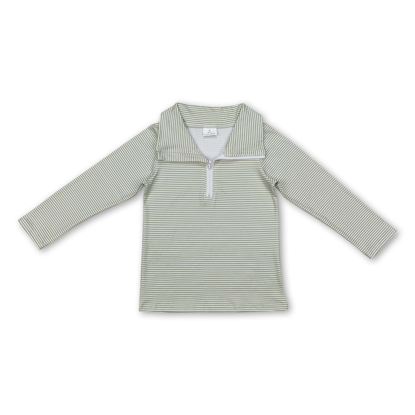 Langärmeliger grüner gestreifter Jungen-Zip-Pullover