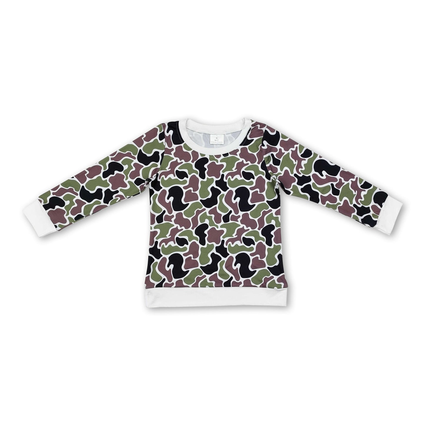 Langärmeliges Jungen-Shirt in Grün-Camouflage