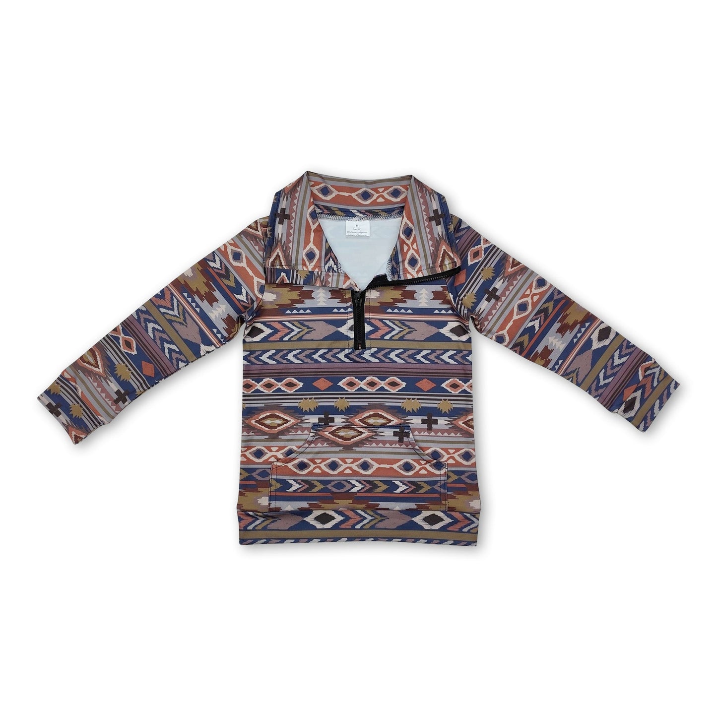 Langarm Aztec-Kreuz Kinder Western-Reißverschluss-Pullover