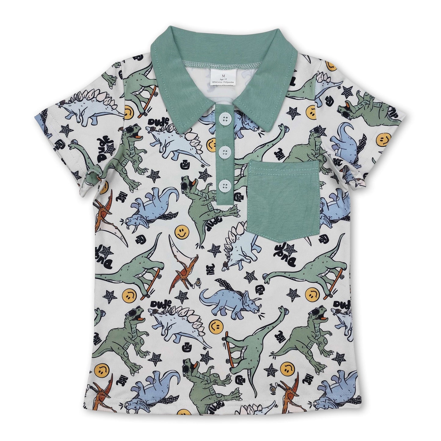 Kurzärmliges Polo-Shirt mit Taschendinosaurier für Jungen