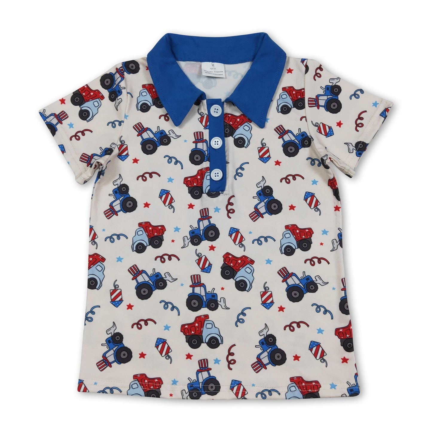 Blaues kurzärmeliges Traktor Jungen 4. Juli Poloshirt