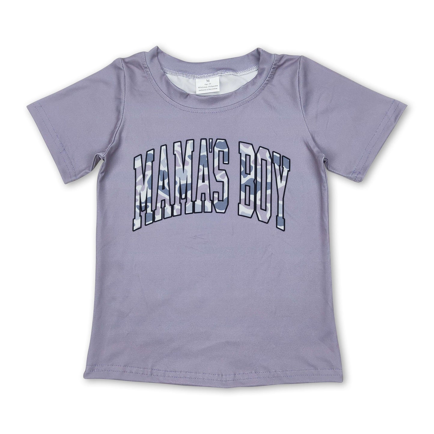 Kurzärmeliges graues Camo "Mama's Boy" Kinder-T-Shirt