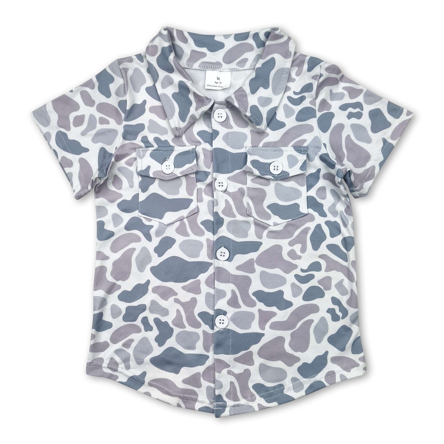 Graue Camouflage-Taschen Hemd für Jungen mit Knopfleiste