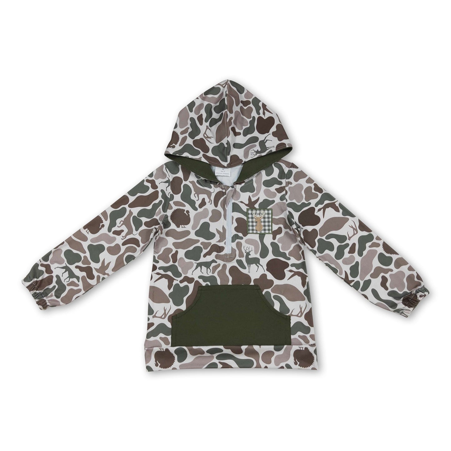 Langarm Tasche Ente Hirsch Hund Camo Kinder Jungen Kapuzenpullover mit Reißverschluss