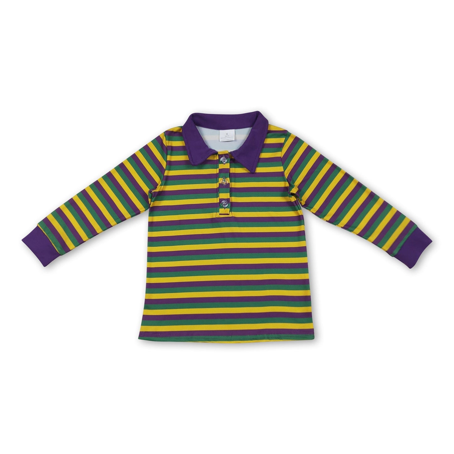 Lila-grün-gelb gestreiftes Jungen-Mardi-Gras-Poloshirt