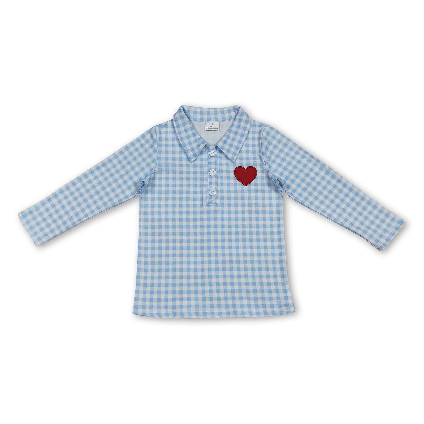 blau kariertes Langarm-Shirt mit rotem Herzen für Jungen zum Valentinstag