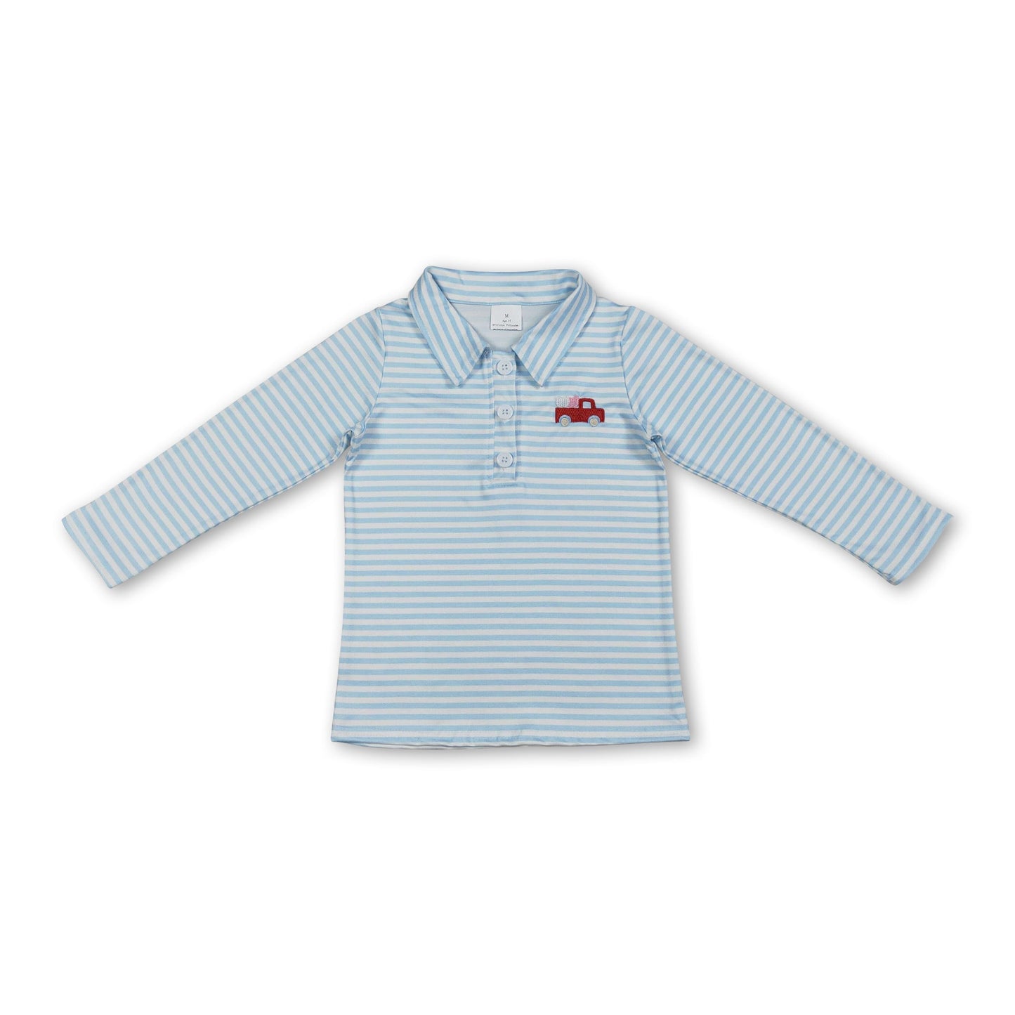 Hellblau gestreiftes Herz Lastwagen Kinder Jungen Valentinstag Poloshirt