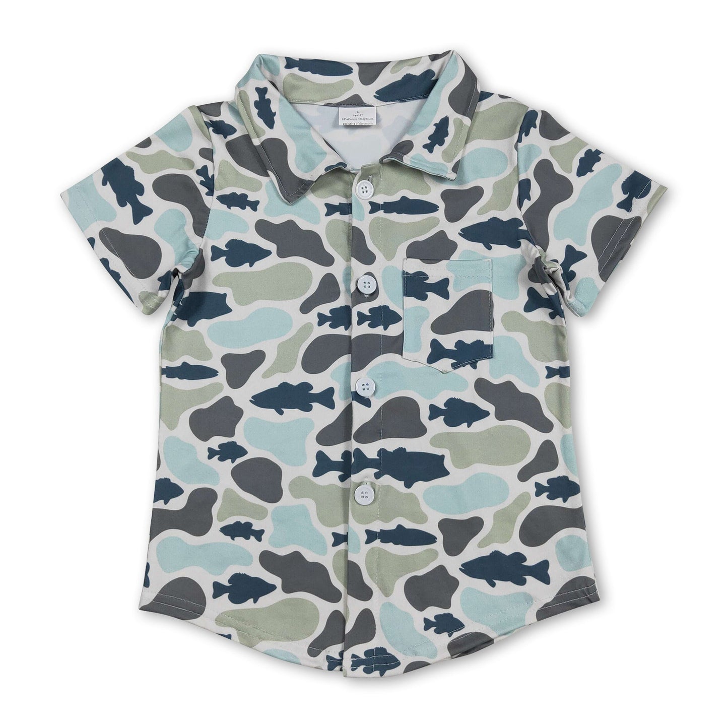 Kurzärmeliges Fisch-Camouflage-Hemd für Jungen mit Knöpfen
