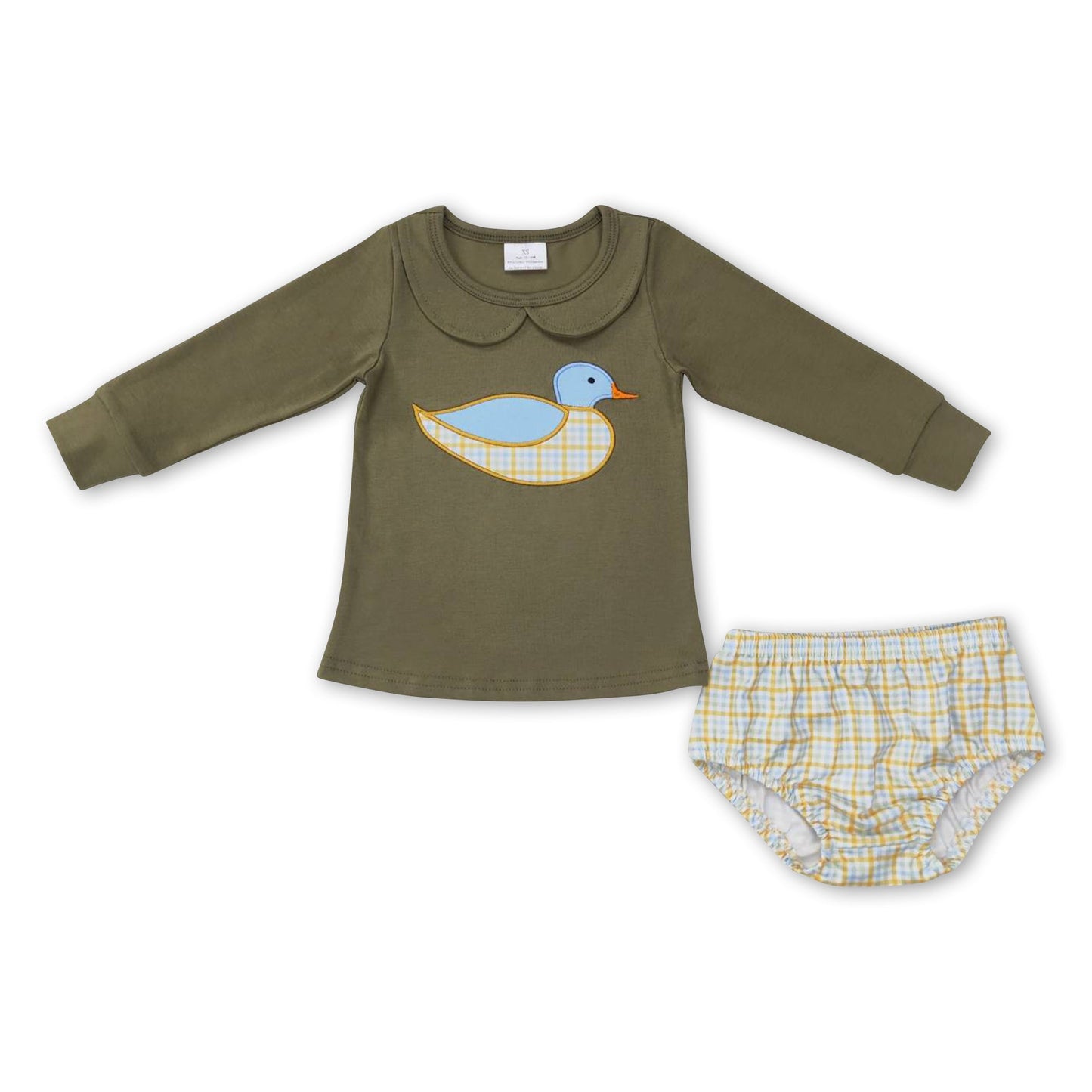 Enten-Langarm-Oberteil karierte Pumphosen Baby Kinder Outfits