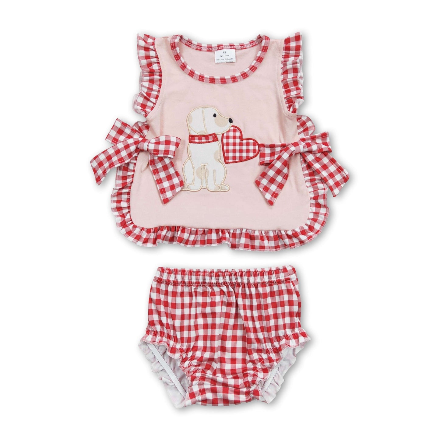Ärmelloses Hundeherz-Karotop Bummies Mädchen Valentinstags-Set