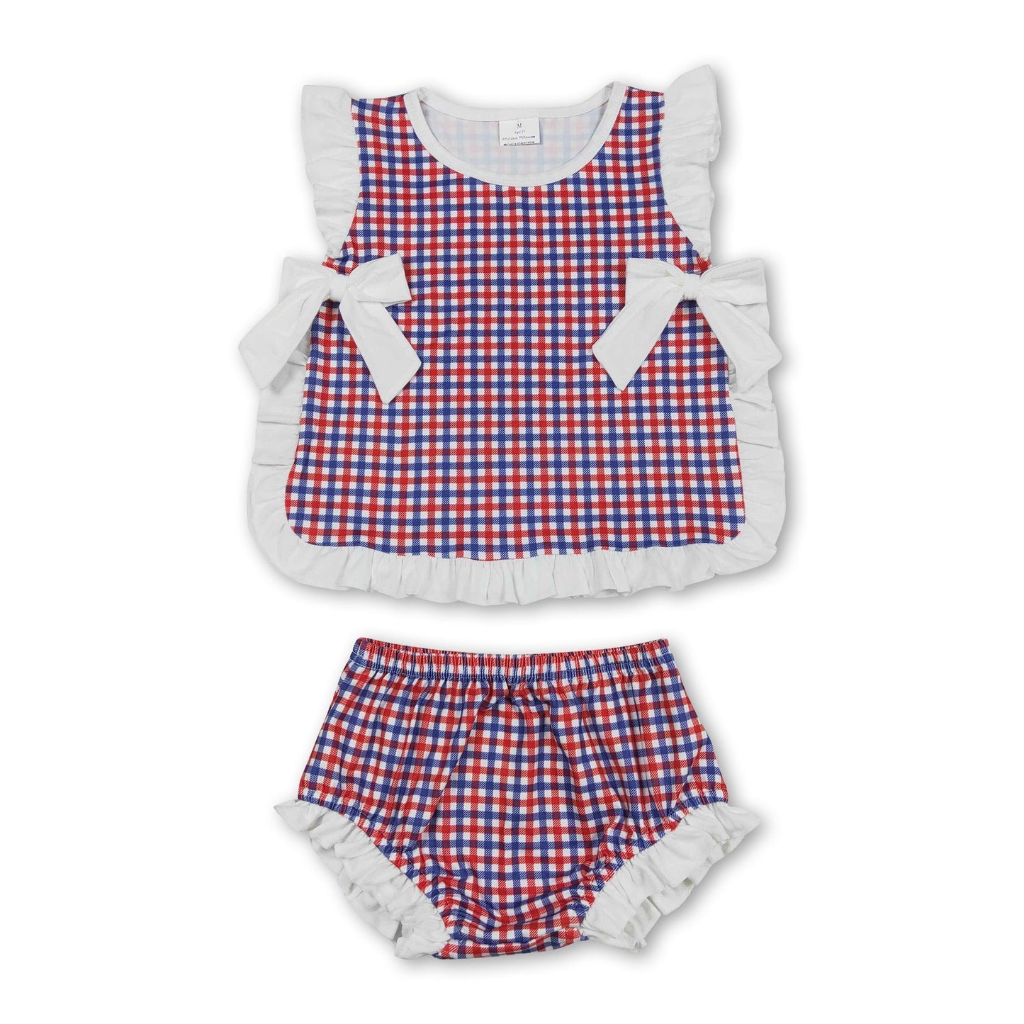 Rüschen rot blau kariertes Baby-Mädchen 4. Juli Bummies Set