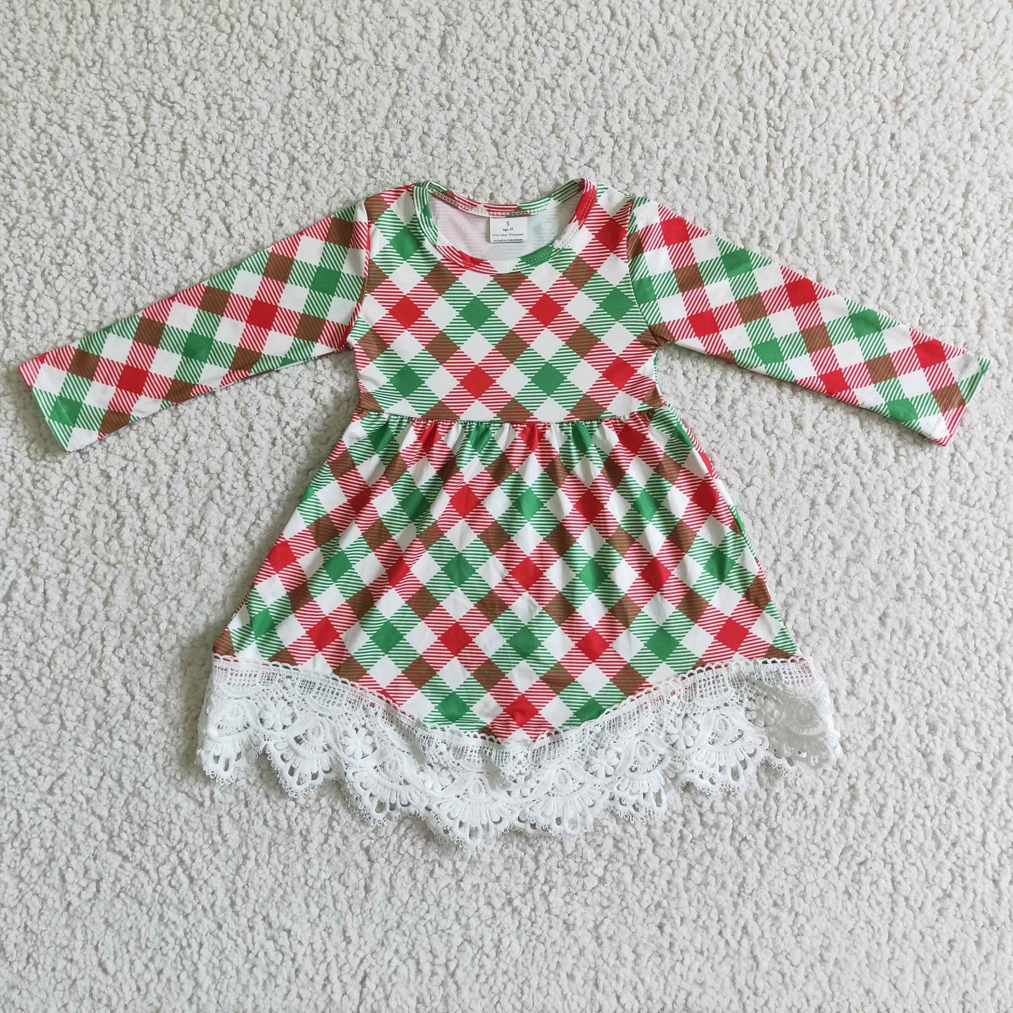 Grün-rot karierte Spitzenkleider für kleine Mädchen zu Weihnachten