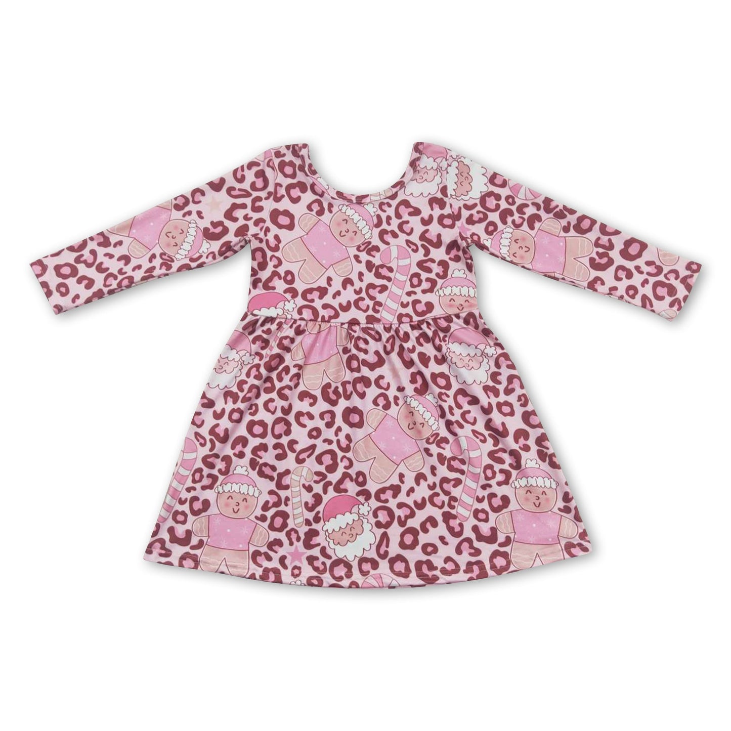 Leoparden-Lebkuchen-Weihnachtsmann-Rosa-Mädchen-Weihnachtskleid