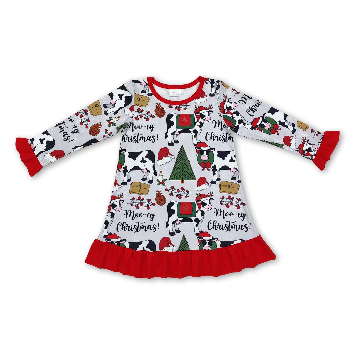 Langärmliges Weihnachtsbaum Kühe Baby Mädchen Nachthemd