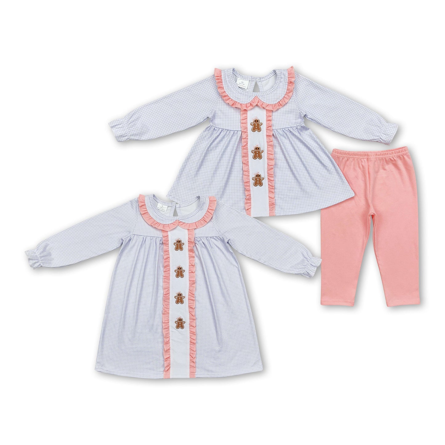 Langärmliges kariertes Lebkuchen-Kleid für Baby-Mädchen zu Weihnachten