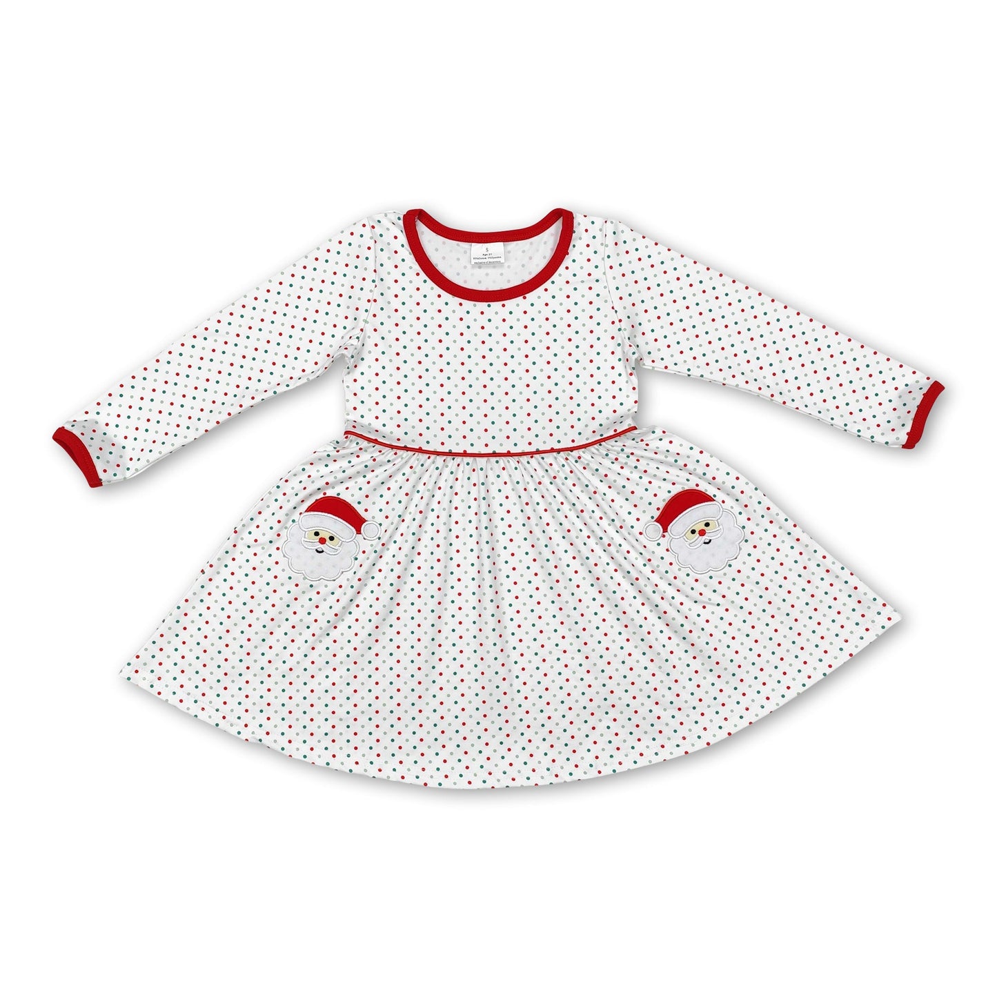 Langärmliges Polka-Dot-Weihnachtskleid für Mädchen
