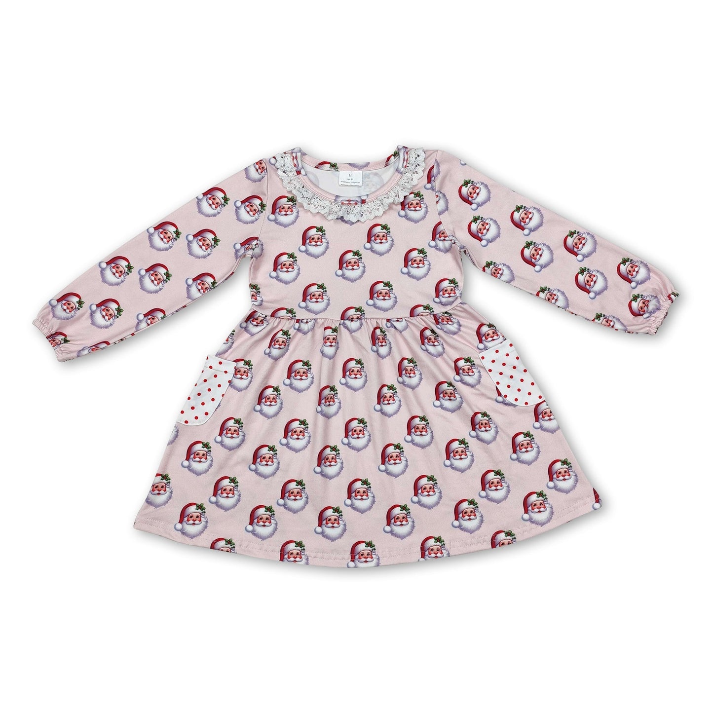 Langärmeliges rosa Weihnachtskleid mit Rüschen für Babymädchen