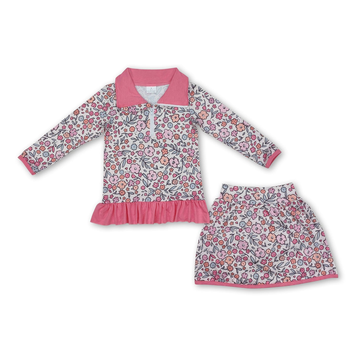 Rosa Rüschen Blumen Pullover Rock Kinder Mädchen Kleider Set