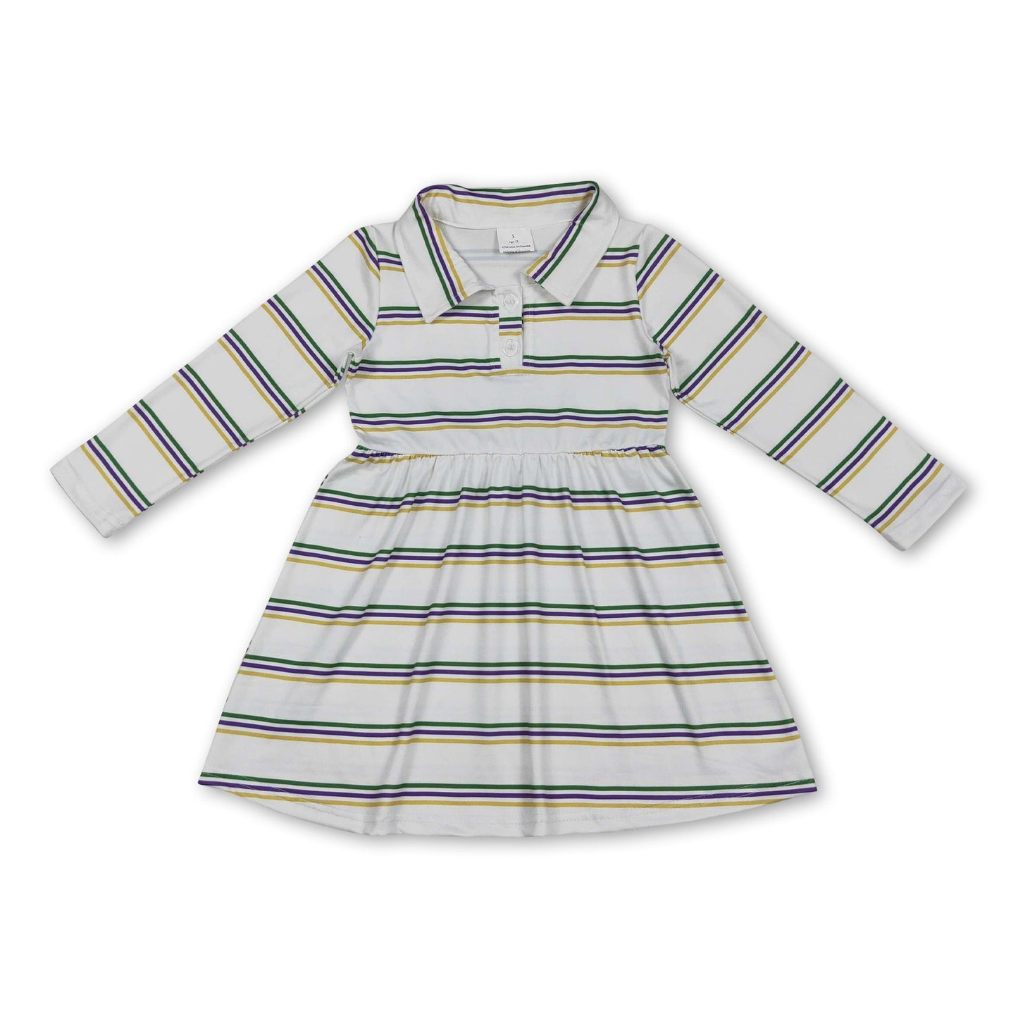 Grünes lila gelbes gestreiftes Mädchen Mardi Gras Polokleid