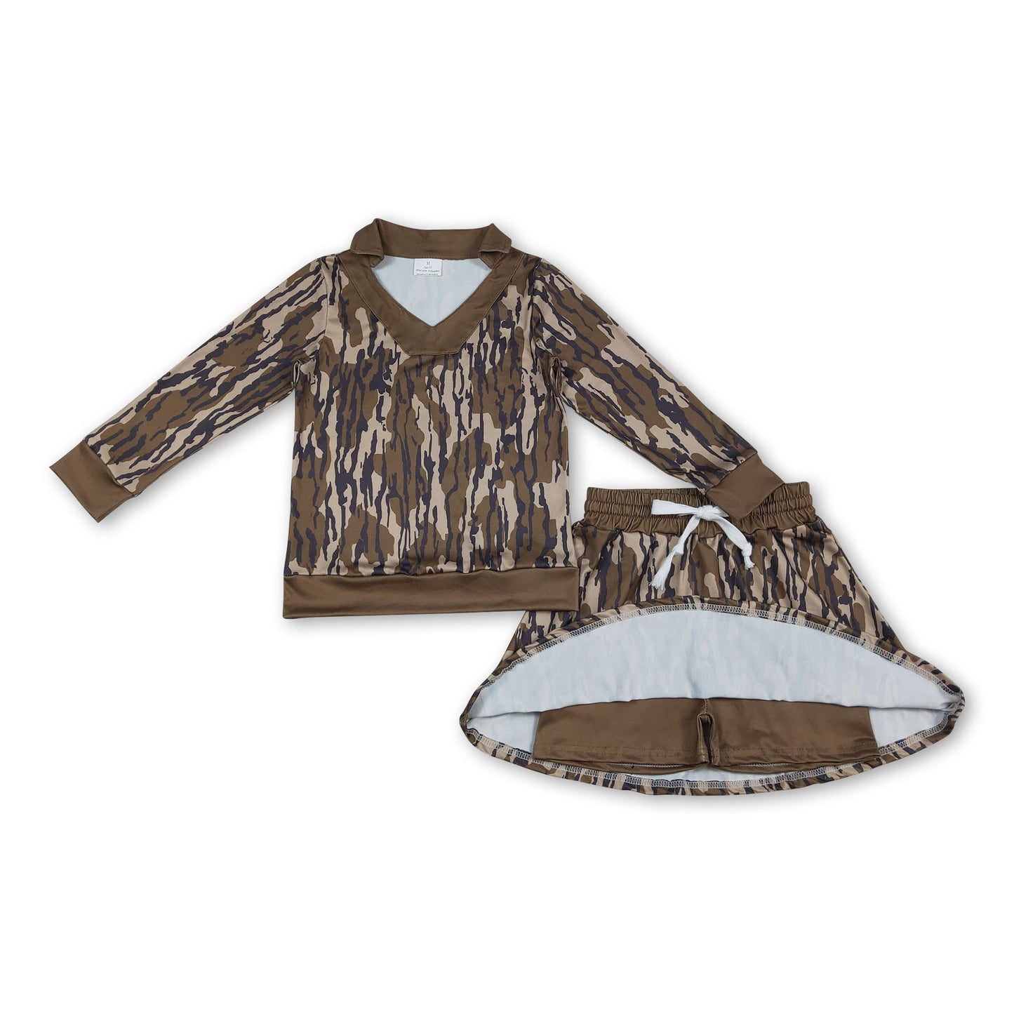 Langärmeliges olivfarbenes Camo-Oberteil Rock Mädchen-Kleidungsset