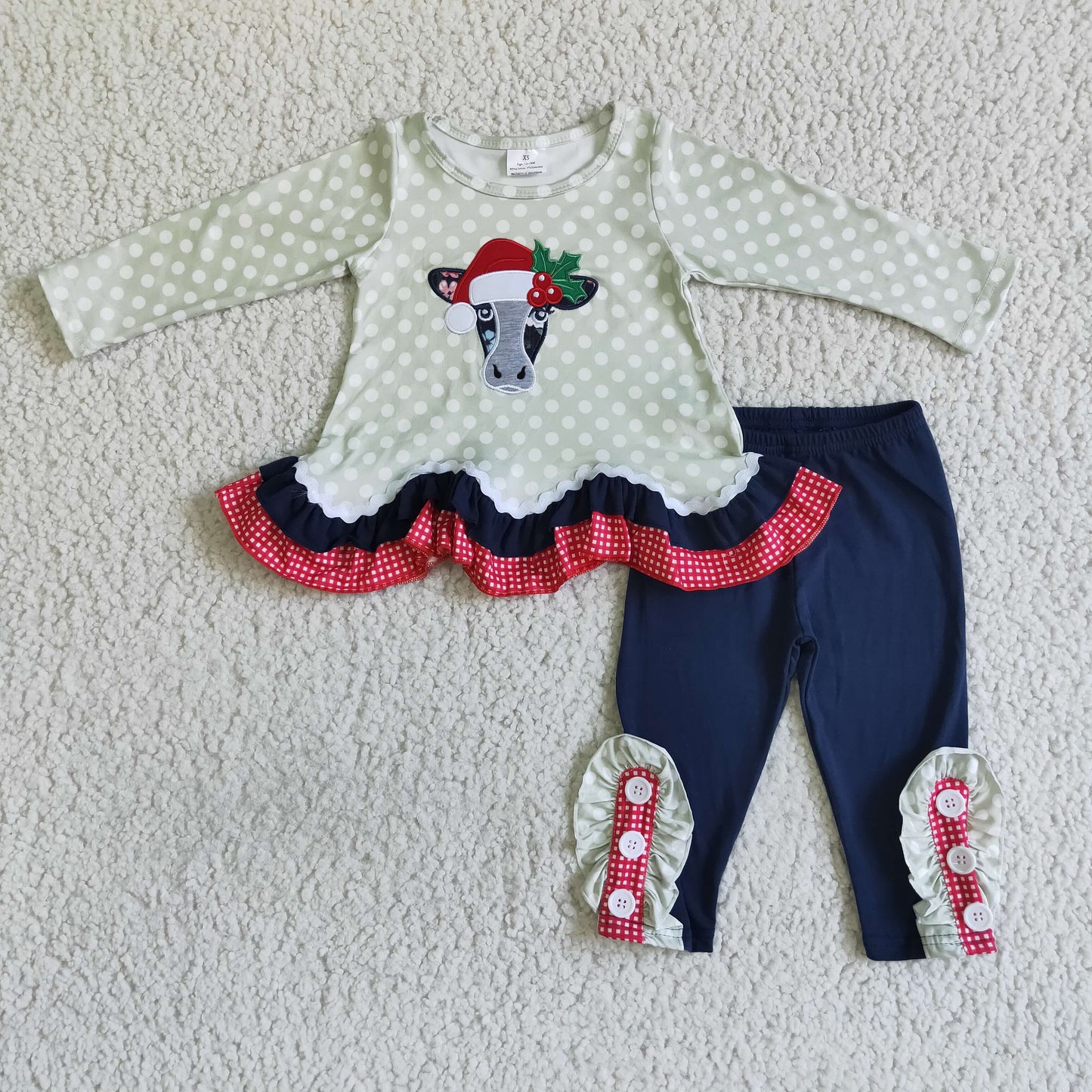 Kuh-Stickerei Rüschen-Runic-Leggings Mädchen Weihnachtsoutfits
