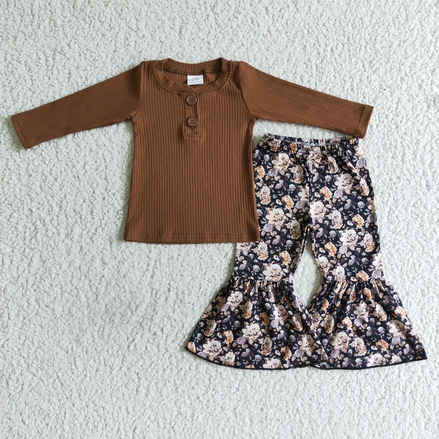 Geripptes Baumwollshirt, geblümte Hose, Mädchen Herbst-Winter-Kleidung