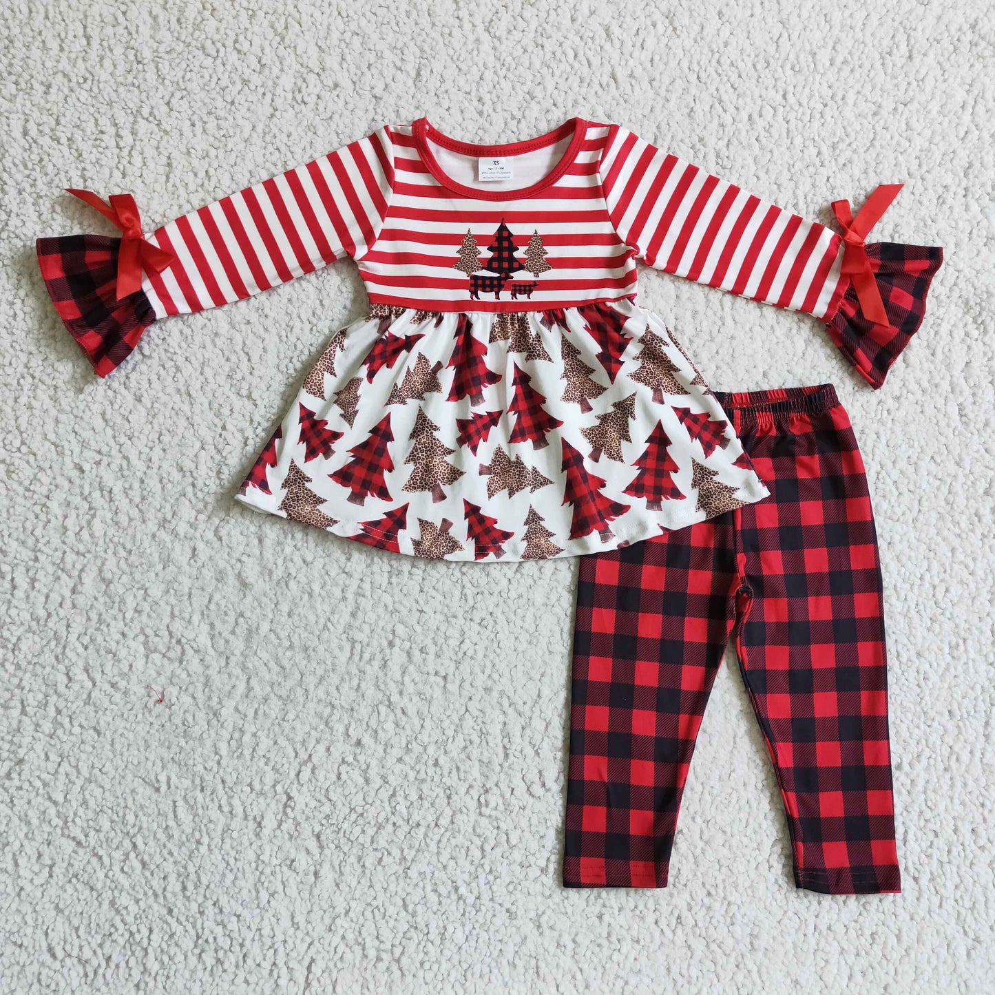 Leoparden-Plaid Weihnachtsbaum Bekleidungsset für Mädchen