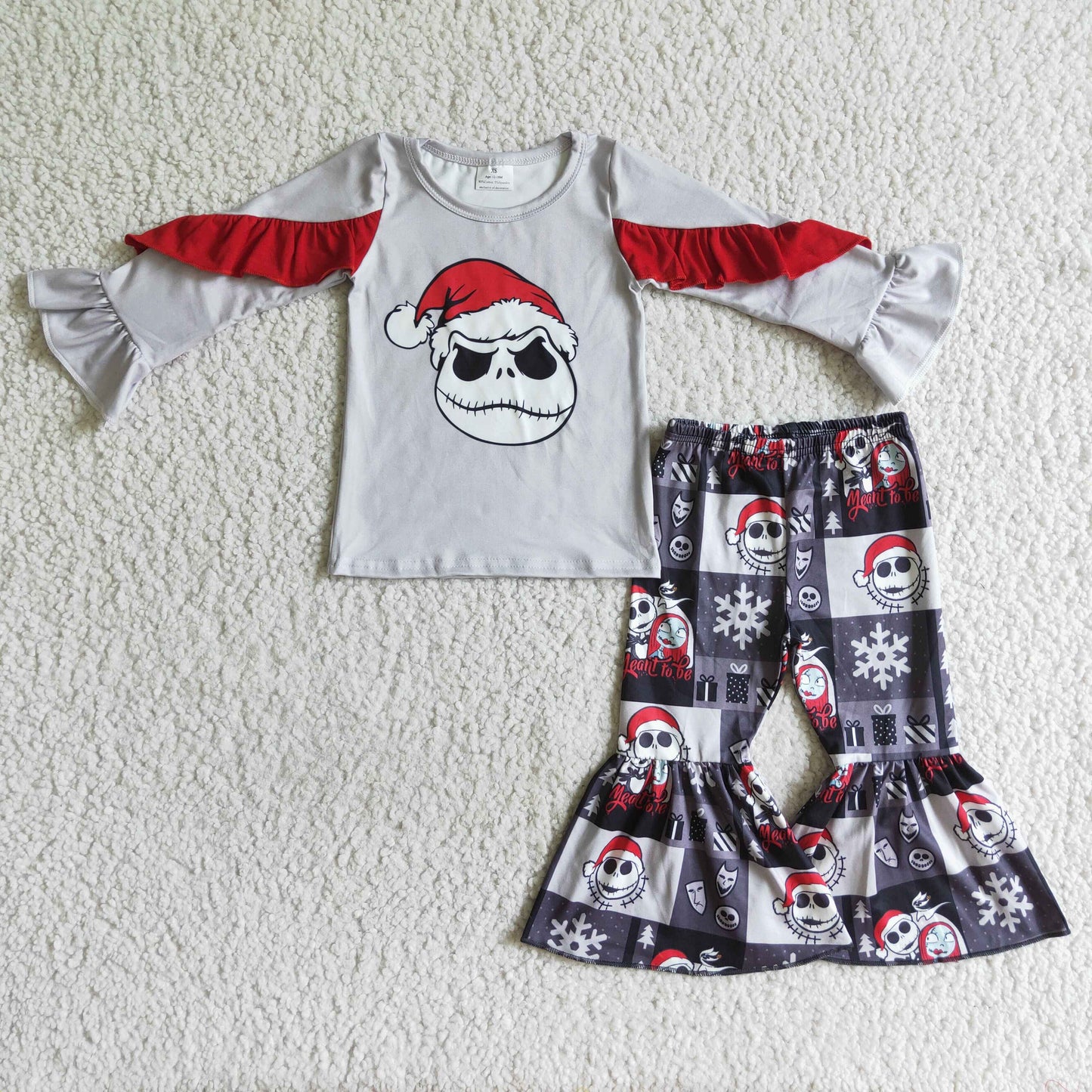 Totenkopf Weihnachtsmütze Hemd Patchwork-Hose Mädchen Weihnachtskleidung