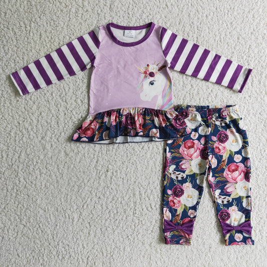 Einhorn-Shirt geblümte Leggings Mädchen Herbstkleidung