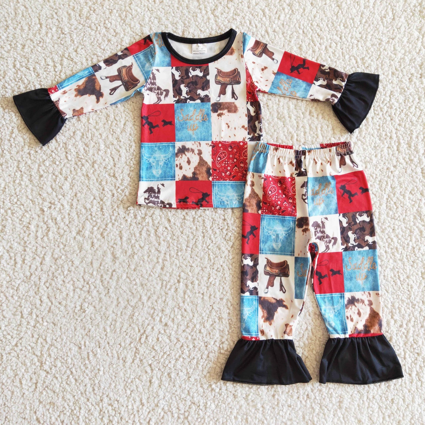 Paisley-Pferd-Kuh-Patchwork-Western-Schlafanzug für Kinder/Mädchen