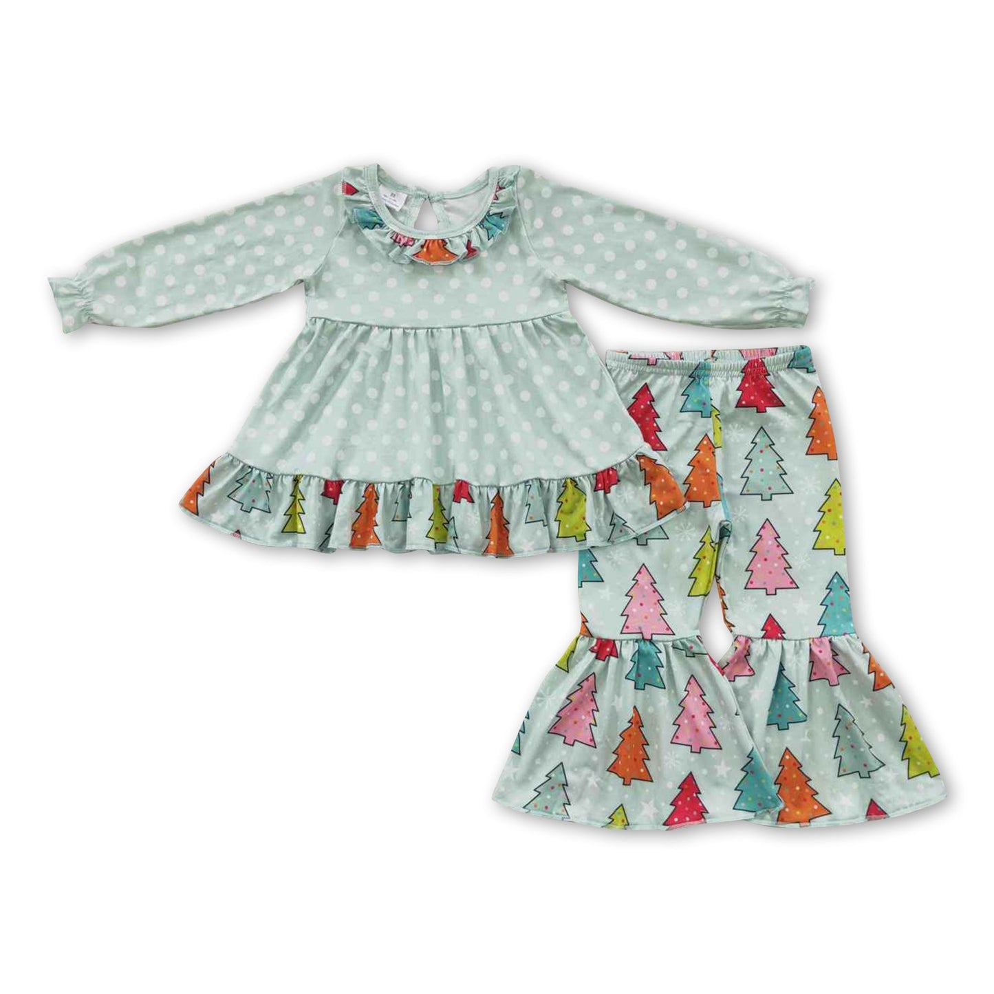 Gepunktete Tunika, Weihnachtsbaum-Hose, Mädchen-Outfits