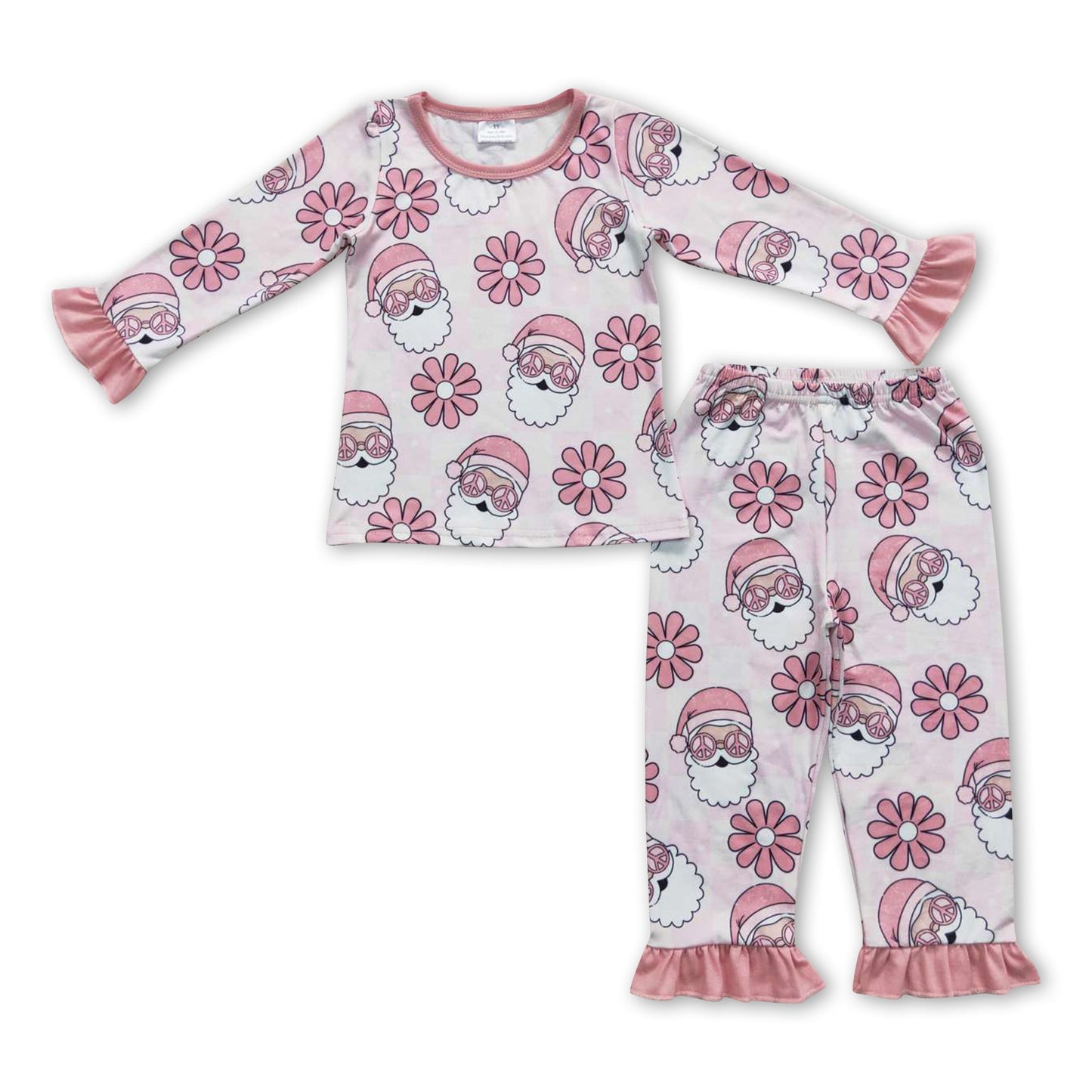 Rosa geblümte Groovy-Weihnachtspyjamas für Kinder und Mädchen